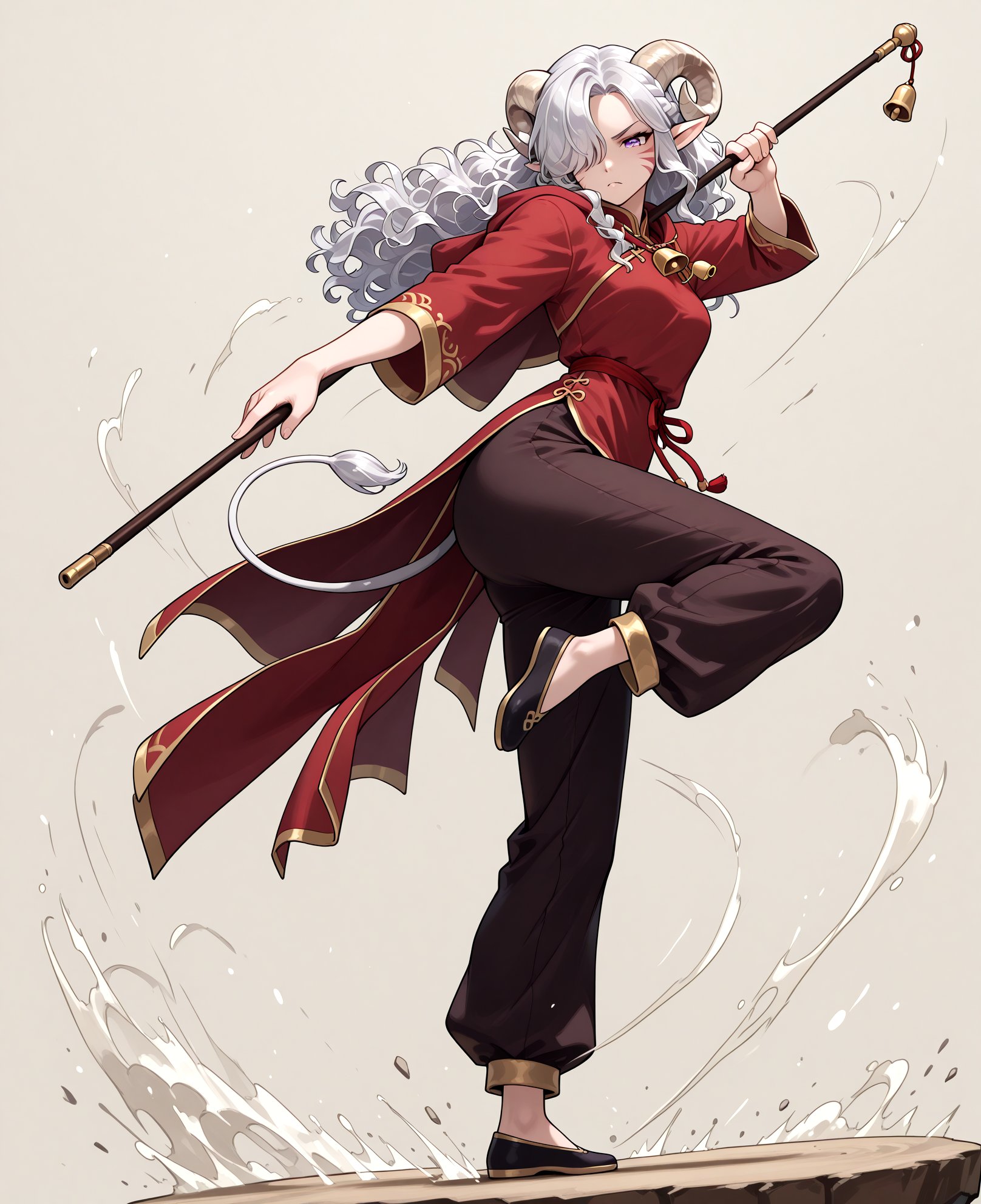 quarterstaff,  solo,  fighting stance by Tiefling_bard_Diana on Tensor.Art