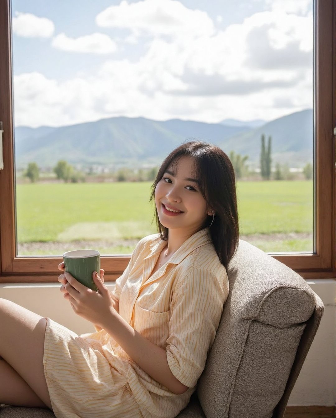 Create a realistic photoshoot scene using a Canon EOS 1D camera with a 50mm Canon RF lens set at f/1.4 aperture. Capture a...
