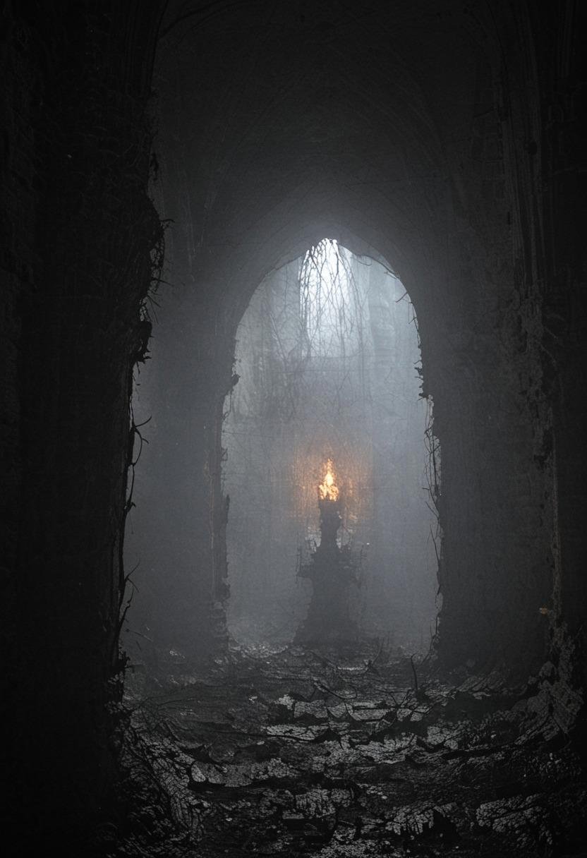 Dark gothic cathedral,  eerie fog,  candlelit interior by billem on Tensor.Art