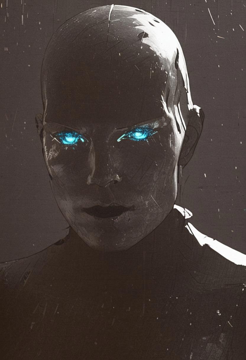 CylonBorg hybrid,  shiny chrome,  glowing HUD by billem on Tensor.Art