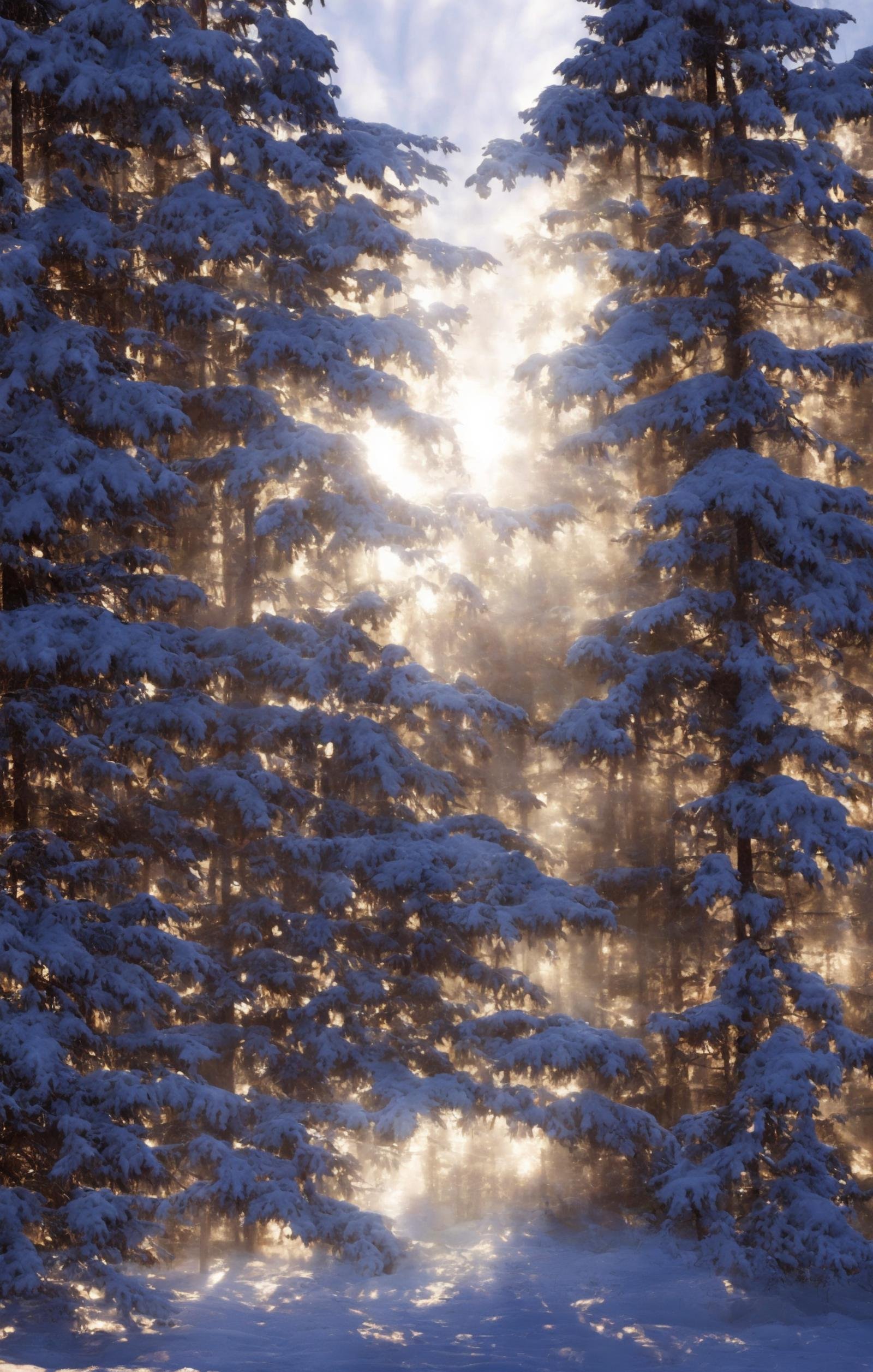 snowylandscape,  long shadows,  cloudy sky by billem on Tensor.Art