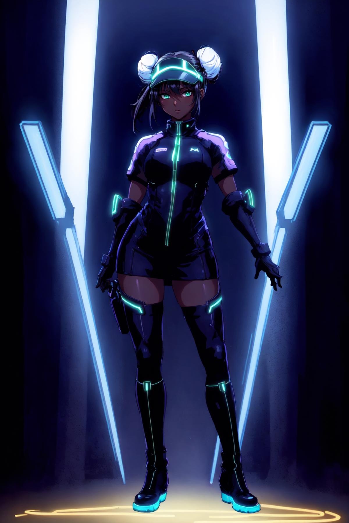 girl,  neon led visor,  black hair by Collapsed_Dreams on Tensor.Art
