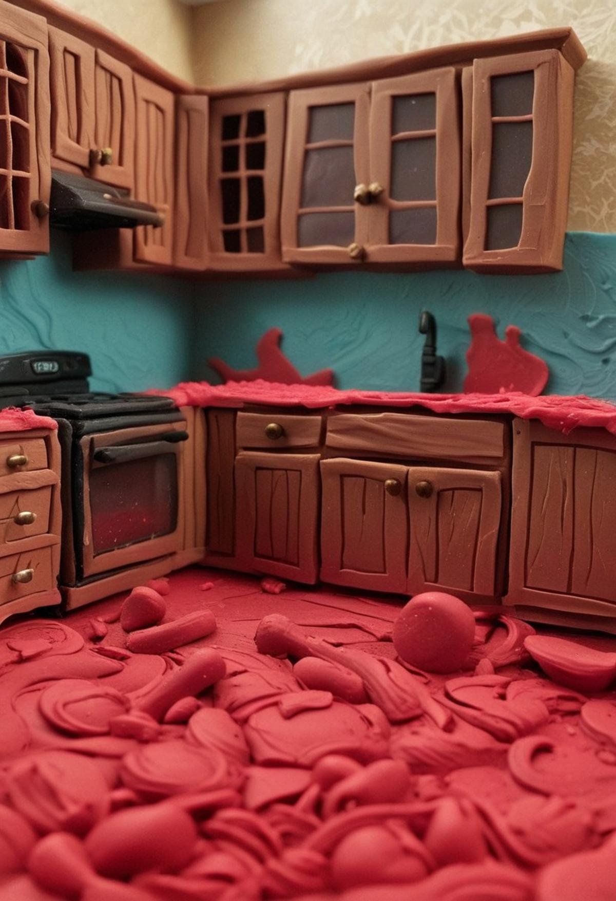endplay_domorph,  made of playdough,  kitchen scene made of playdough by Collapsed_Dreams on Tensor.Art