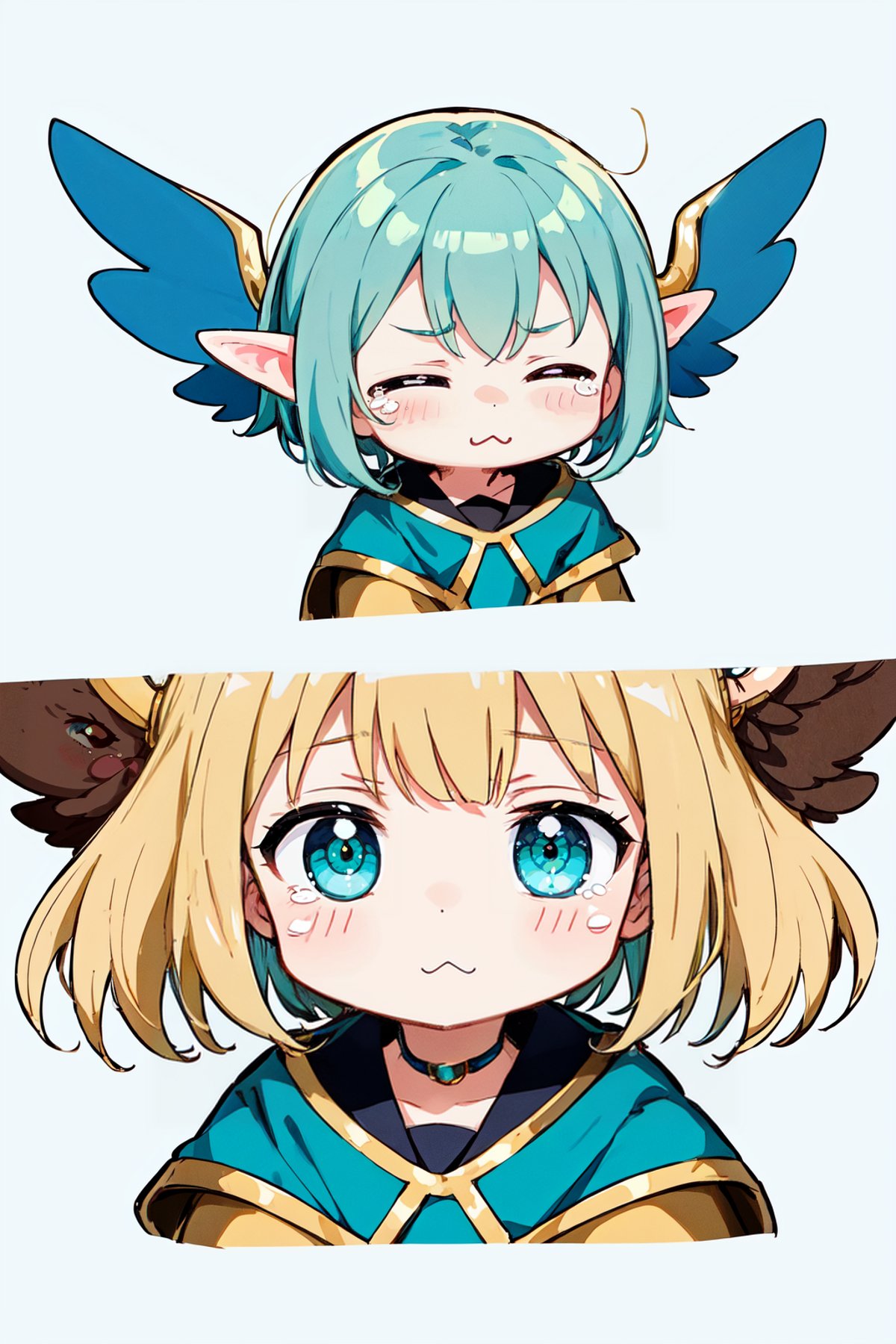 MegaKawaii EarthKawaii an anime girl with feather wings holding a ring,  in the style of light turquoise and light gold,...