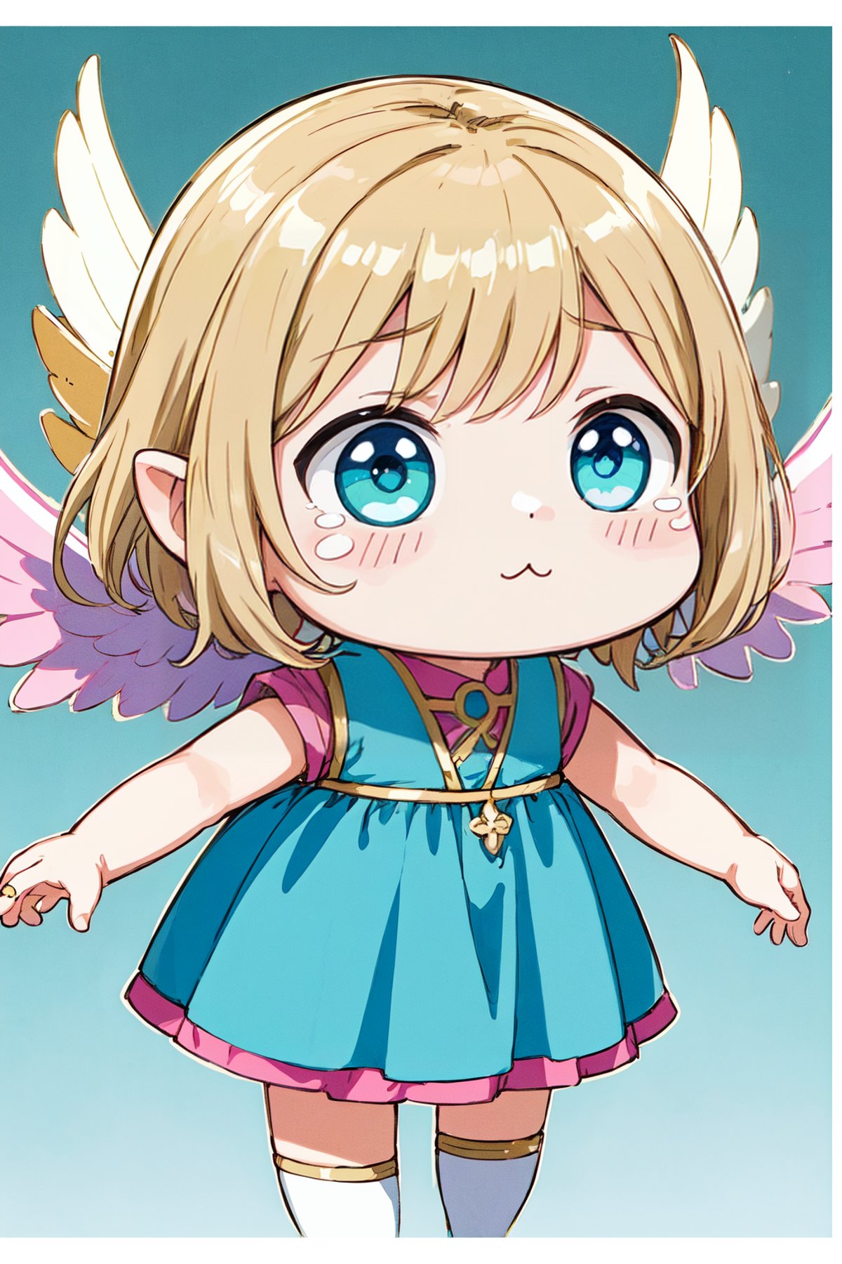MegaKawaii EarthKawaii an anime girl with feather wings holding a ring,  in the style of light turquoise and light gold,...