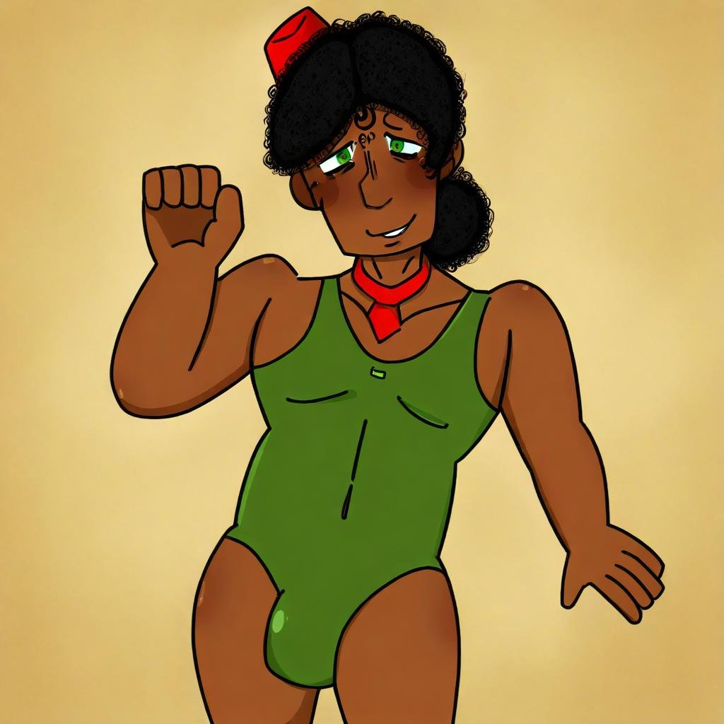 dark skinned man,  red fez,  green swimsuit by Queevil on Tensor.Art