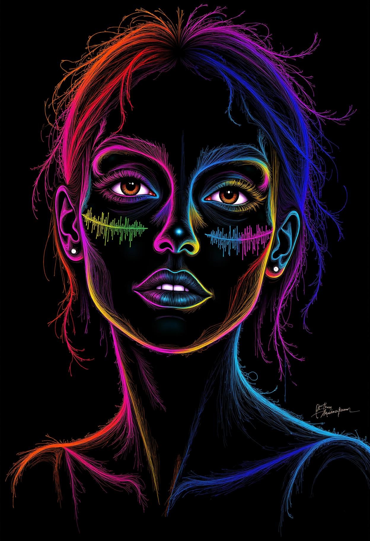 drawing neon line art,  black background,  psychedelic by KevenG on Tensor.Art
