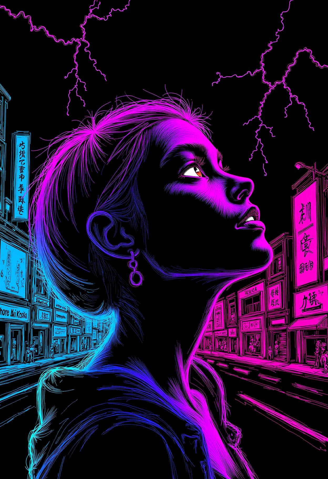 neon line art,  drawing,  black background by KevenG on Tensor.Art