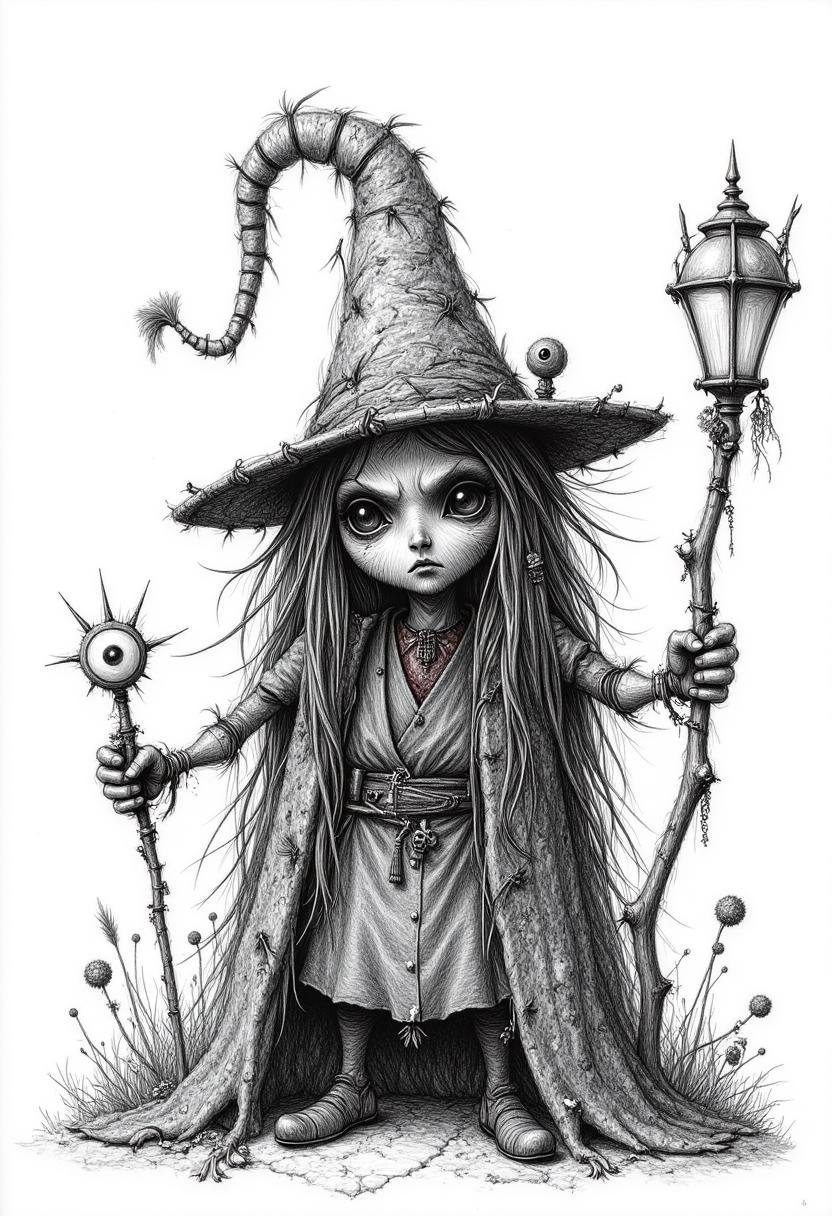drawing of a Baba Yaga - creepy,  cute,  by Tim Burton by KevenG on Tensor.Art