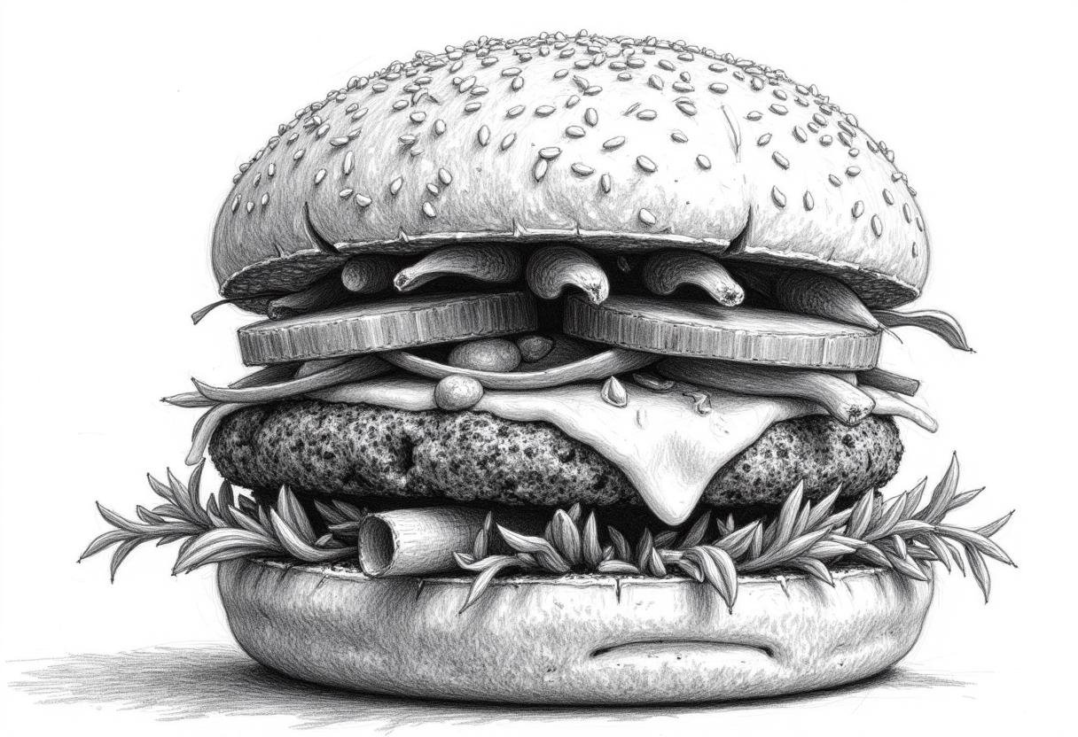 pencil drawing a gourmet burger,  capturing every detail of its composition. by KevenG on Tensor.Art