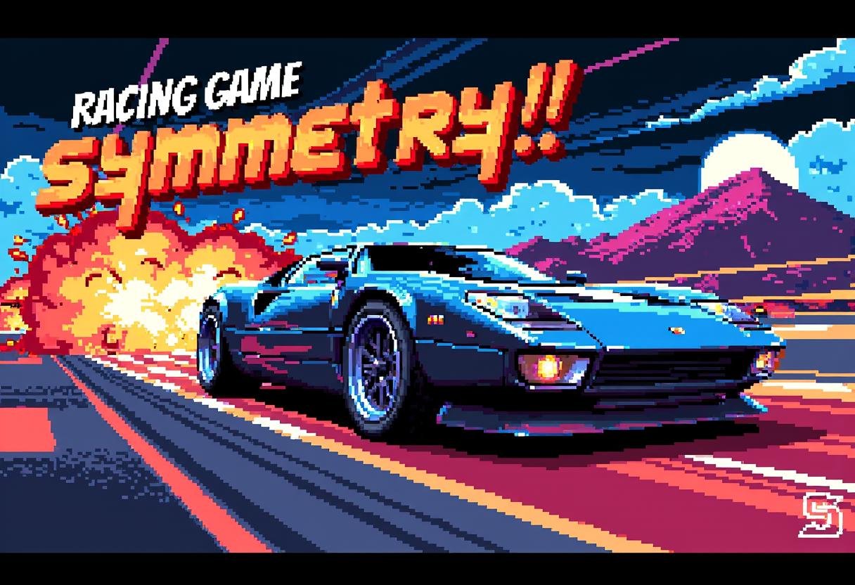 Retro 16-bit screenshot from a 16BITGAME pixelated game,  ,  Explosive racing game moment in 16-bit video game style by Ke...