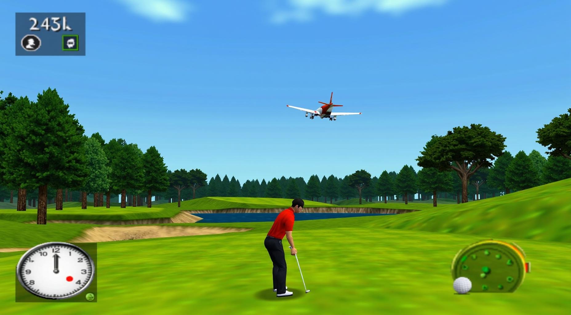 64-bit screenshot from a 64BITGAME,  tiger wood on a golf court with a plane crashing on the fairway by KevenG on Tensor.Art
