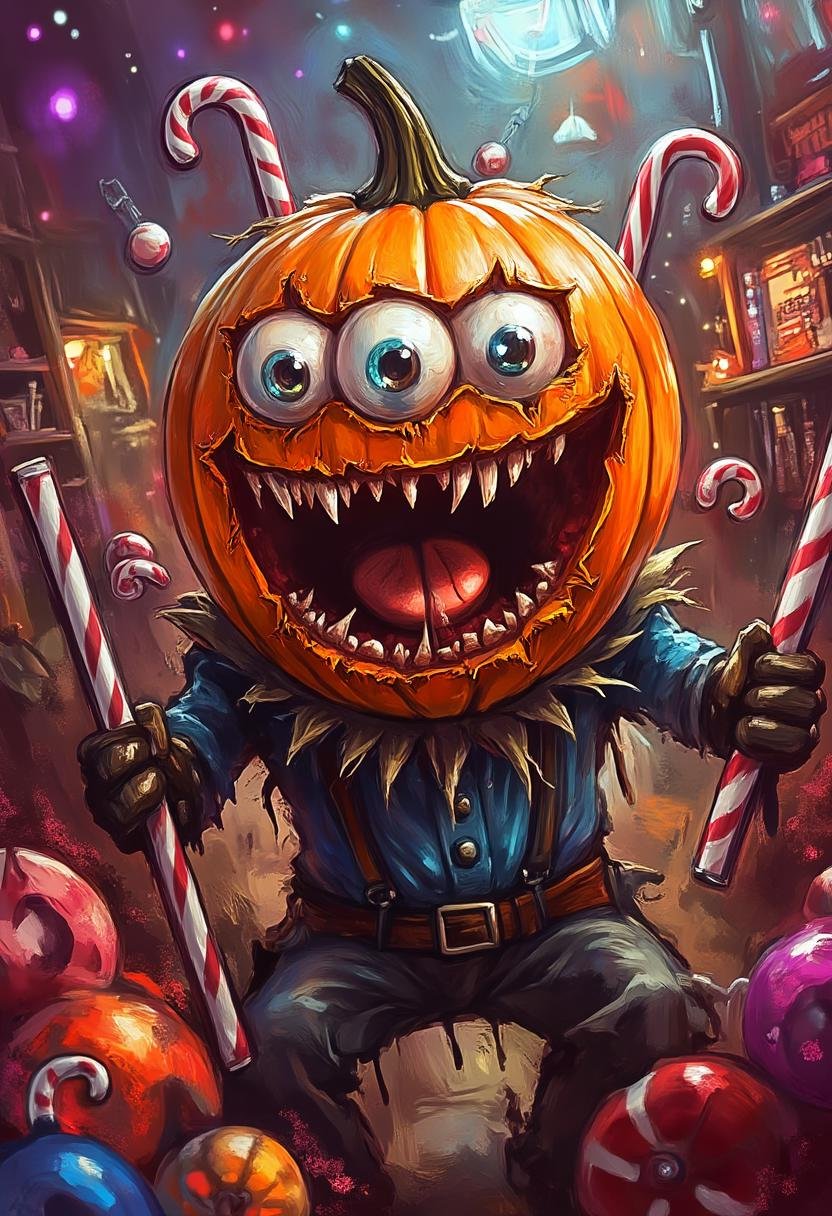 A vibrant and colorful cartoon-style illustration of J4CK,  an exaggerated,  large-mouthed character with multiple eyes by...