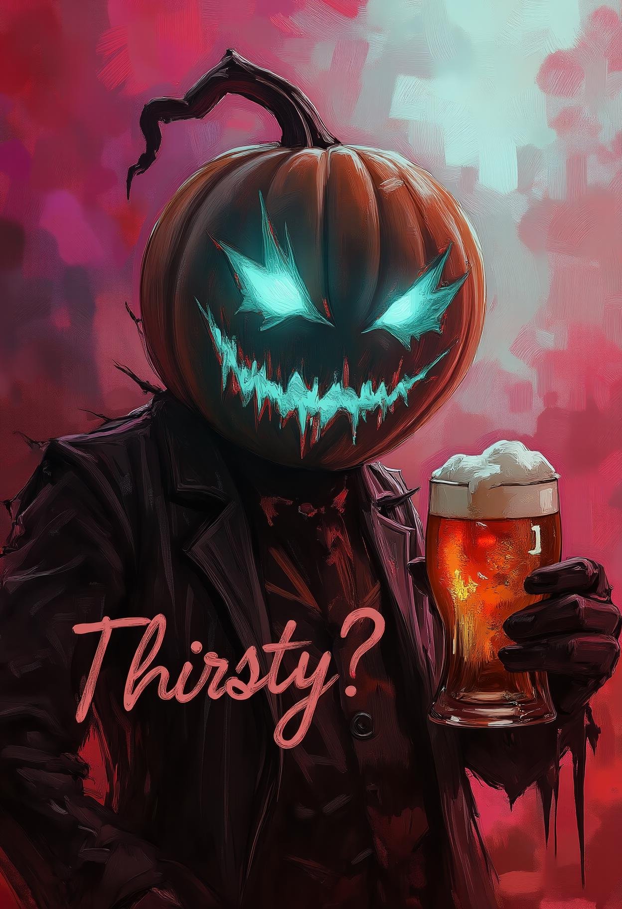 J4CK,  The foreground showcases an exquisite fusion of monster & beauty as J4CK grasps a refreshing beer,  J4CK's fingers...
