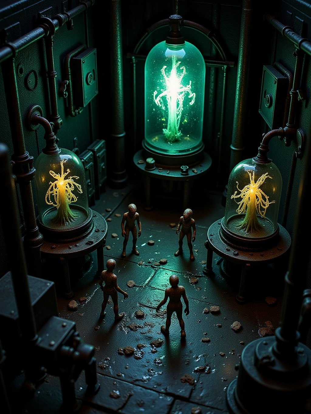 Overhead view diorama of a sci-fi biomechanical angled long dark black hall by Spielberg by Giger by Ridley Scott iron ste...