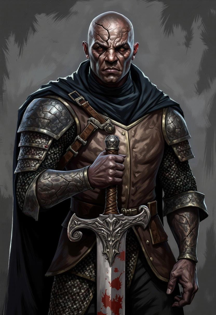 illustration in DD4Ced-STV1.0 artstyle that features A knight who has long since abandoned their code of honor. Their once...