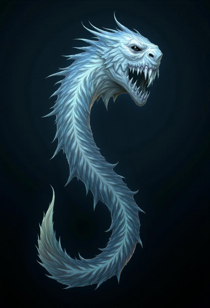 illustration in DD4Ced-STV1.0 artstyle that features a monstrous,  serpentine creature that resides in the deepest waters...