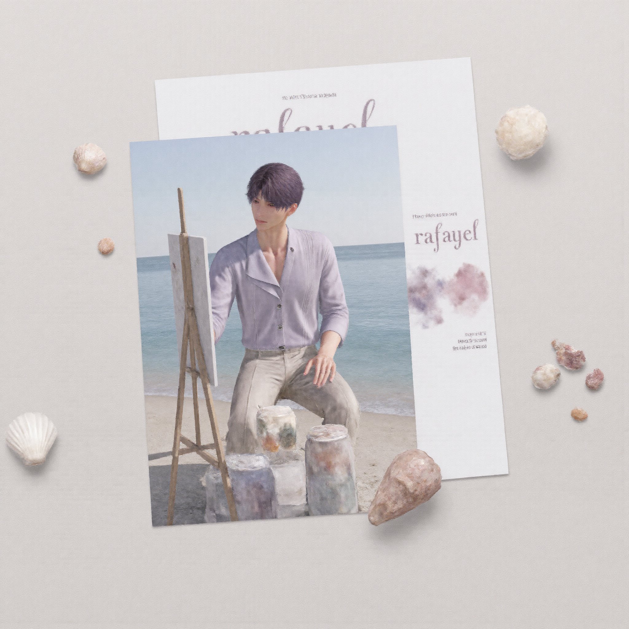 rafa_cf,  Square graphic design-style cover featuring a tall,  slender young man with purple middle-parted wavy hair and s...