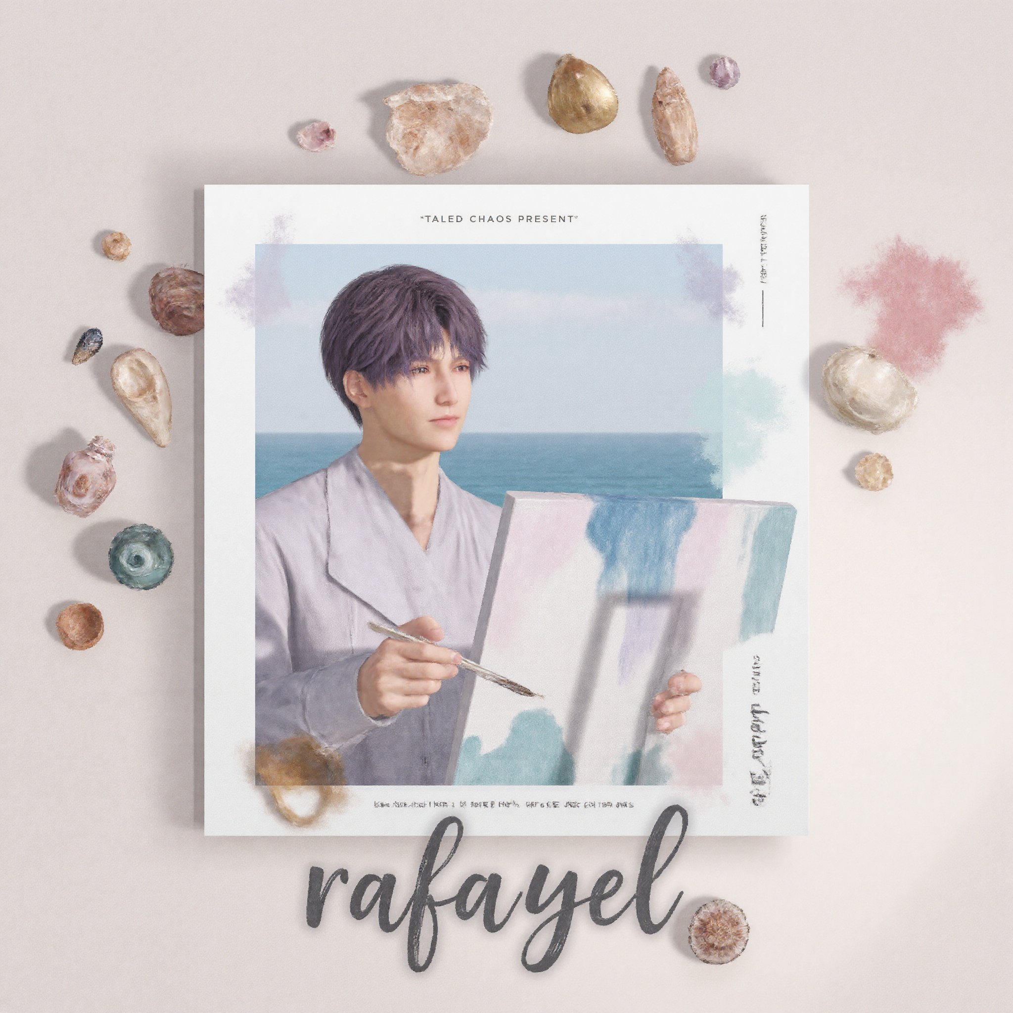 rafa_cf,  Square graphic design-style cover featuring a tall,  slender young man with purple middle-parted wavy hair and s...