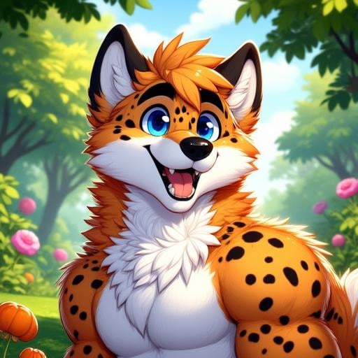 A furry male character with bright,  vibrant fur patterns and a playful expression, by Vadigr123 on Tensor.Art