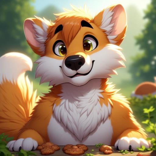 A cute anthropomorphic furry character with soft fur and expressive features,  digital illustration,  simple style by Vadi...
