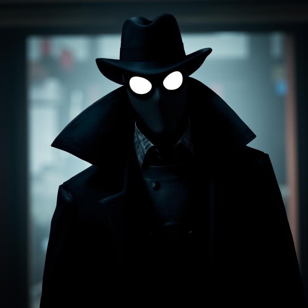 cinematic film still of drawing cinematic Spider-Man Noir style a man in a black coat and a hat,  perfect image,  perfect...