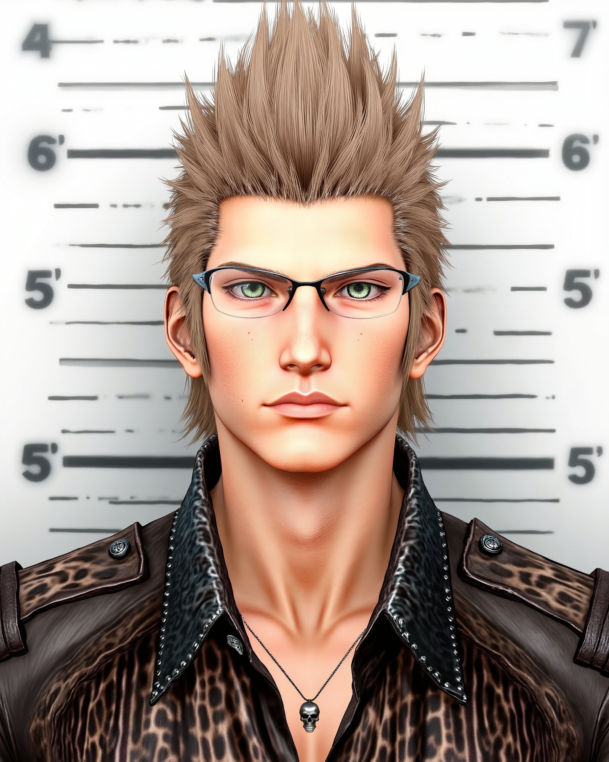 A mid-shot,  highly detailed digital illustration of XV-Ignis,  depicted in a mugshot with a serious by LuciaBlue on Tenso...
