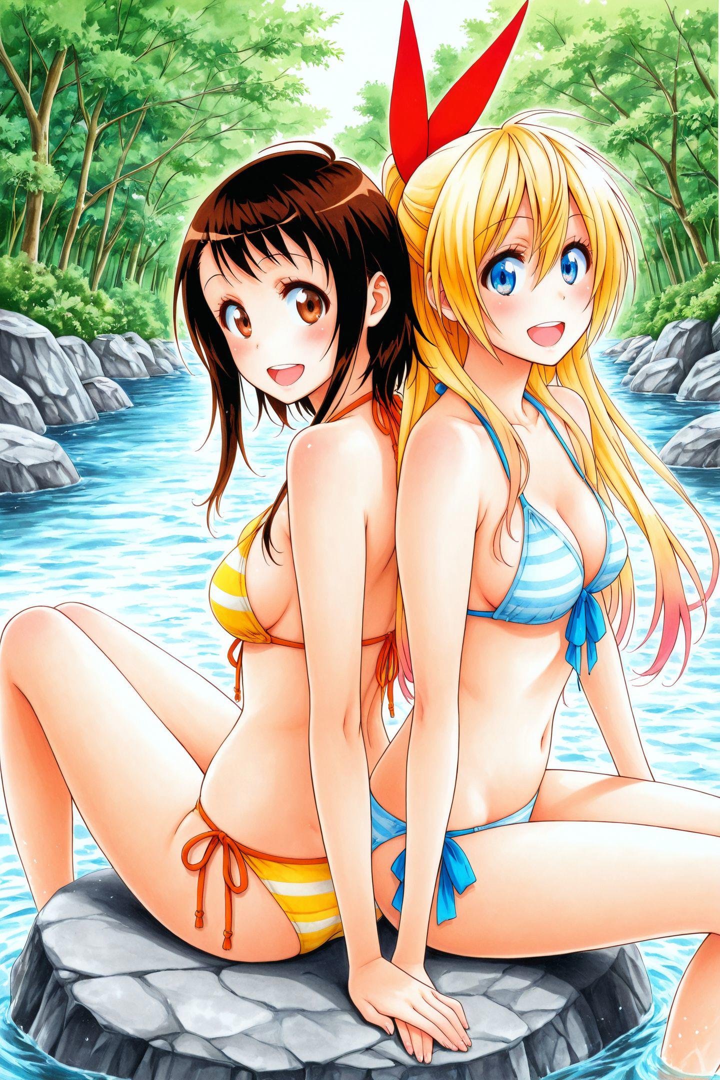 Comic Style,  2girls,  Kirisaki Chitoge by flyx3 on Tensor.Art