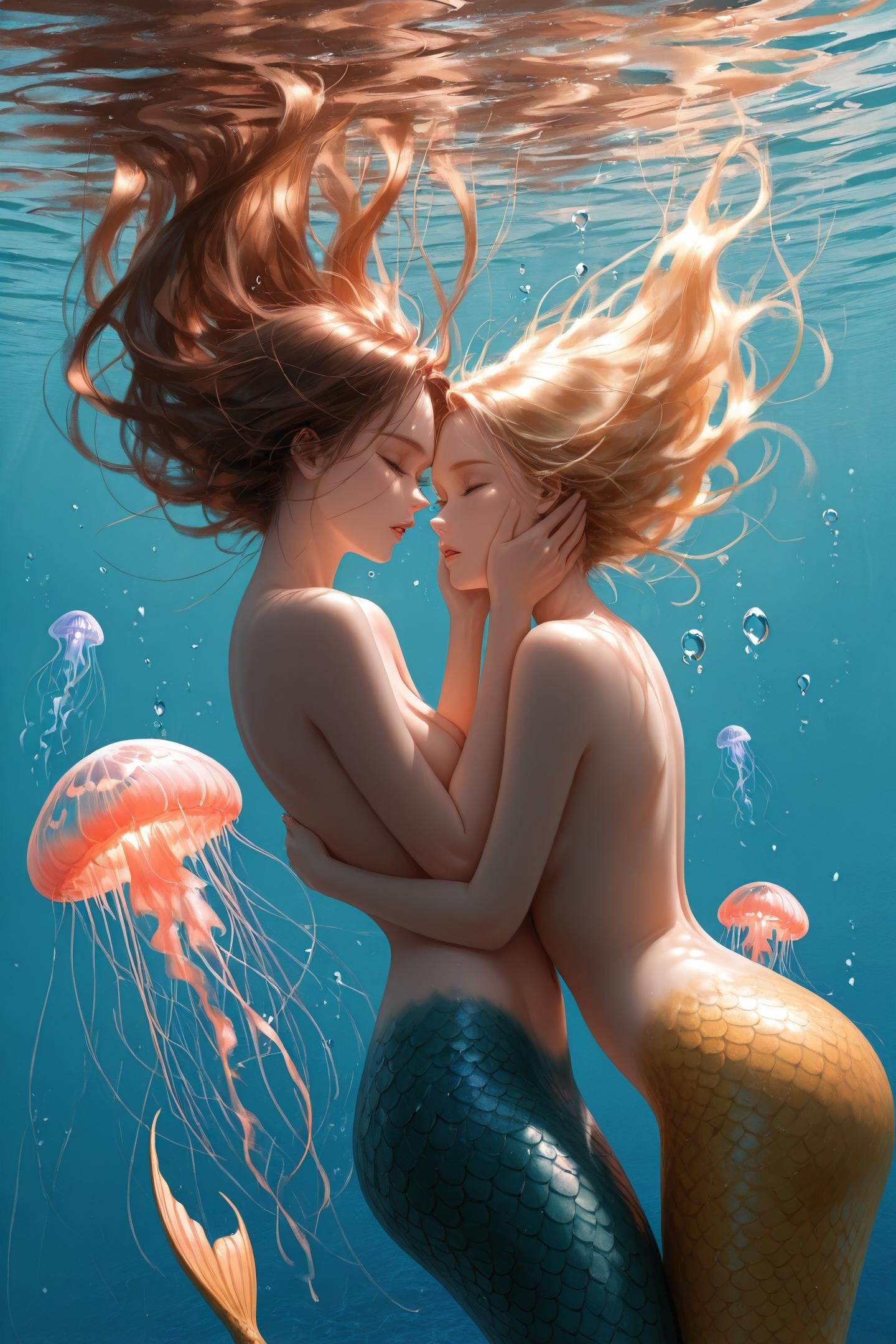 underwater,  multiple girls,  long hair by flyx3 on Tensor.Art