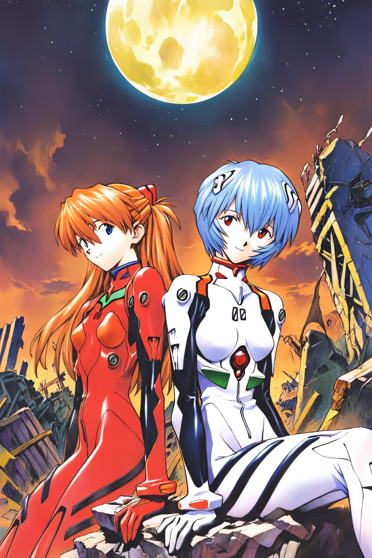 Sadamoto Yoshiyuki Style,  2girls,  ayanami rei by flyx3 on Tensor.Art
