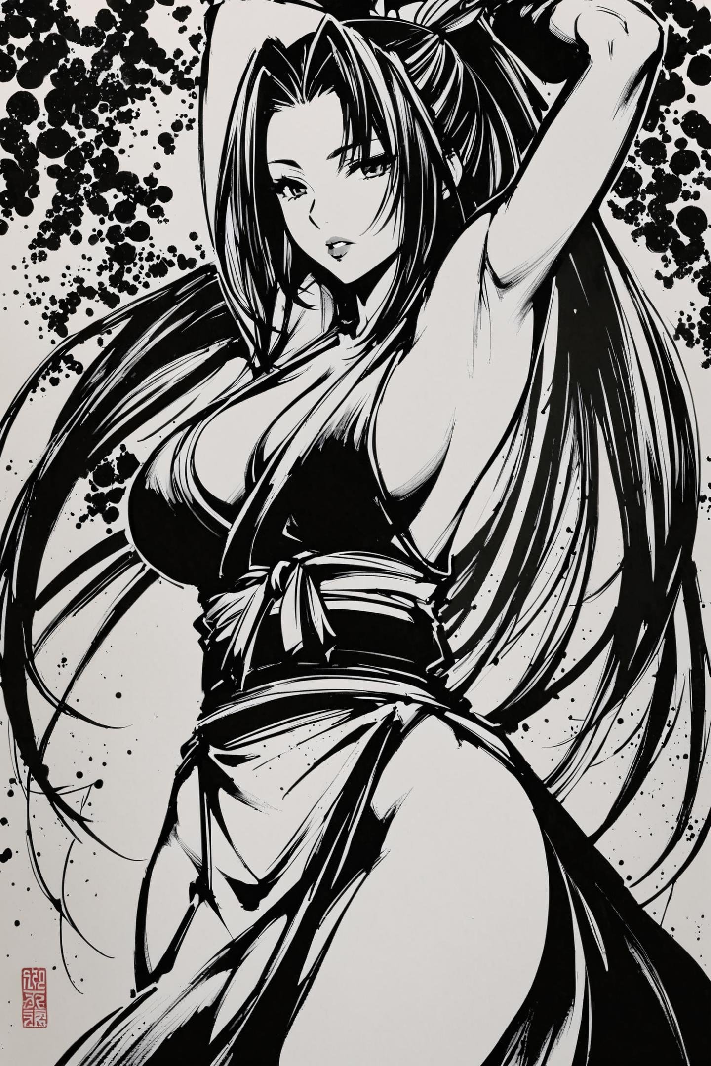 monochrome,  greyscale,  1girl by flyx3 on Tensor.Art