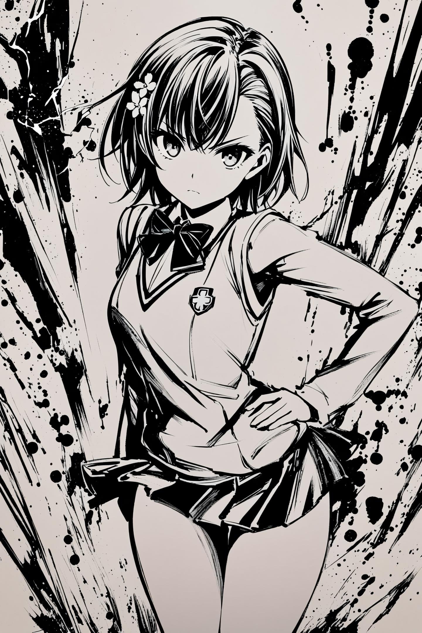 monochrome,  greyscale,  1girl by flyx3 on Tensor.Art