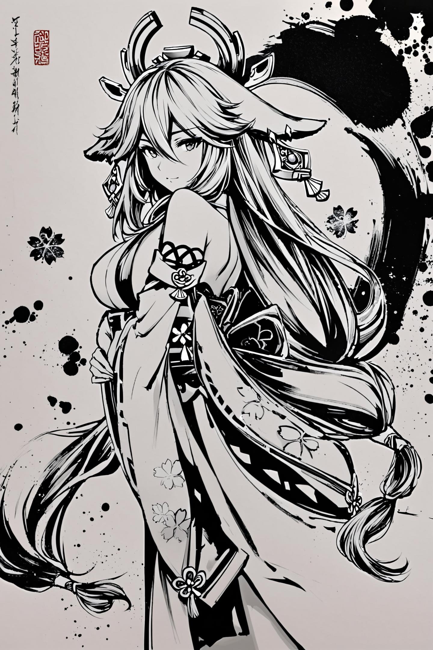 1girl,  monochrome,  solo by flyx3 on Tensor.Art