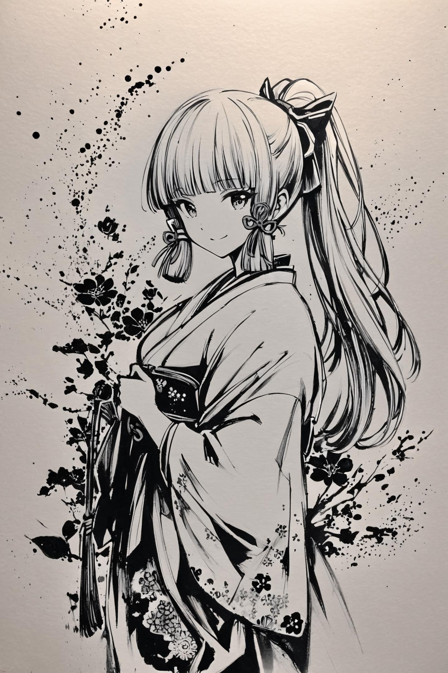 monochrome,  greyscale,  1girl by flyx3 on Tensor.Art