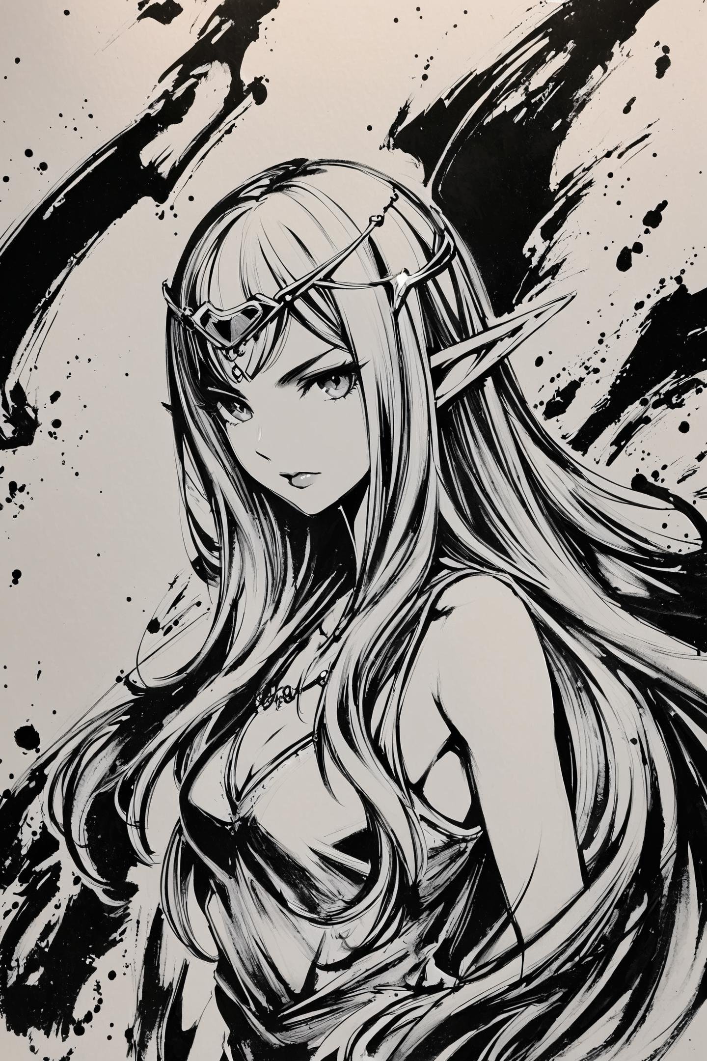 monochrome,  greyscale,  1girl by flyx3 on Tensor.Art