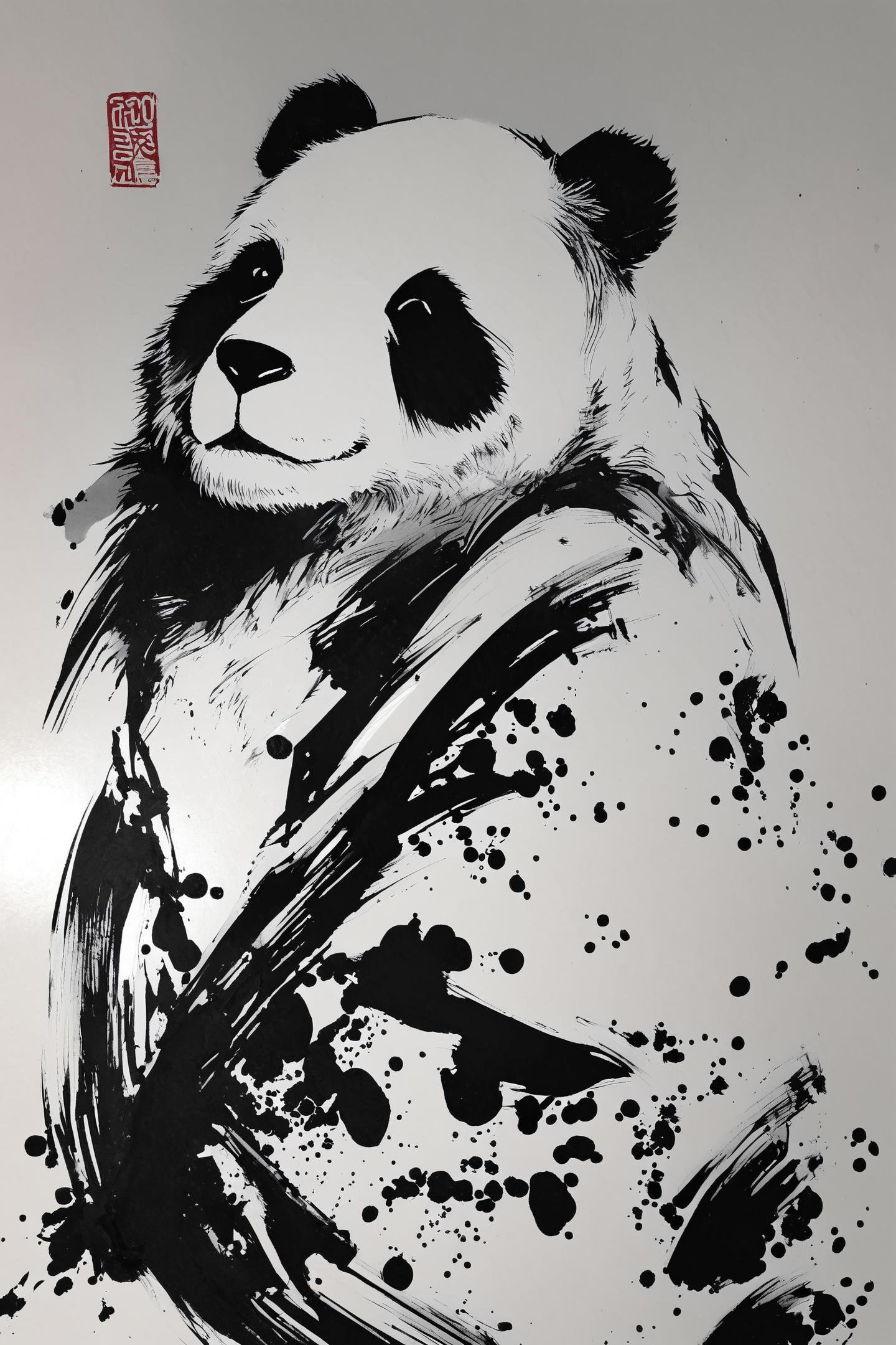panda,  monochrome,  solo by flyx3 on Tensor.Art