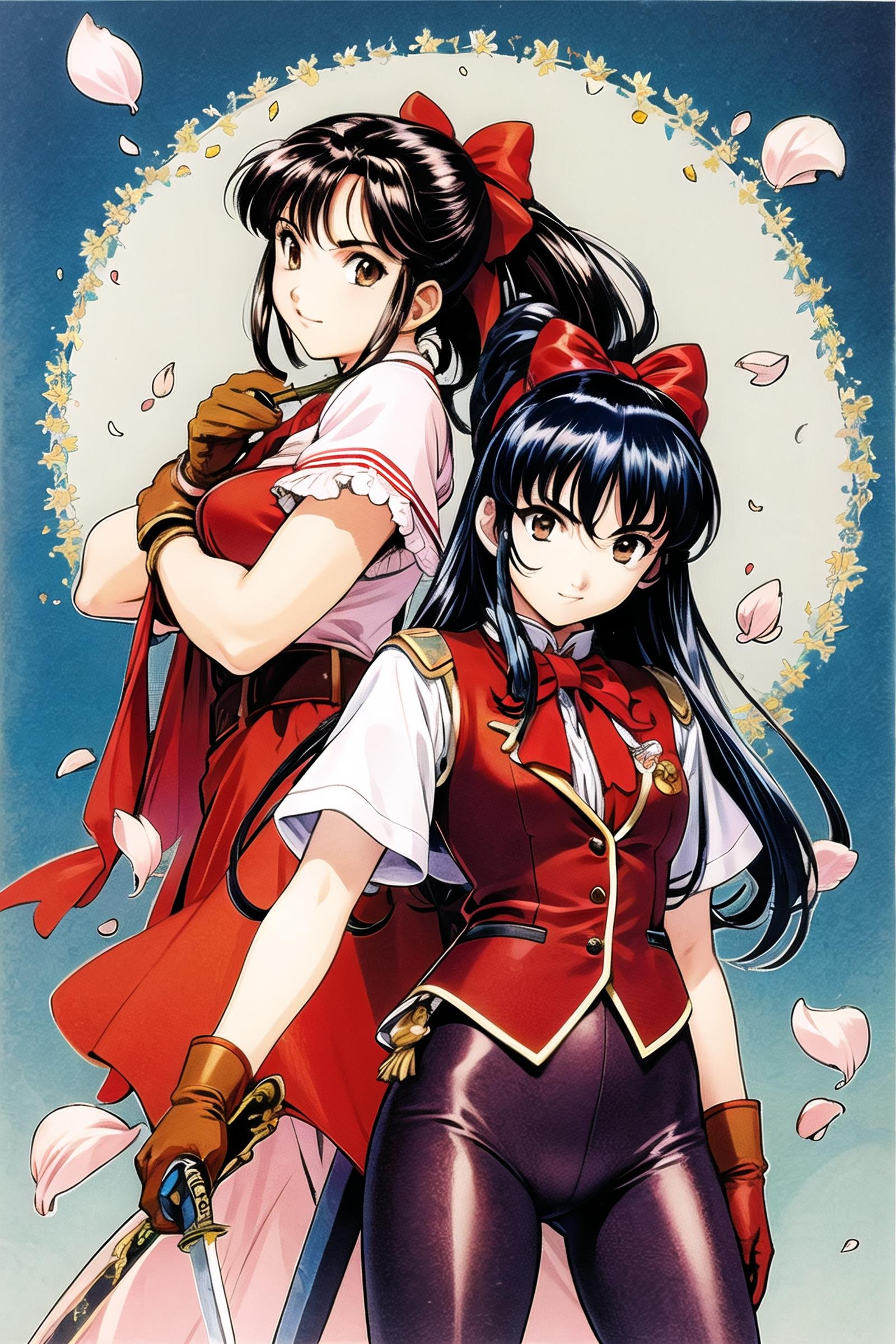 2girls,  long hair,  weapon by flyx3 on Tensor.Art