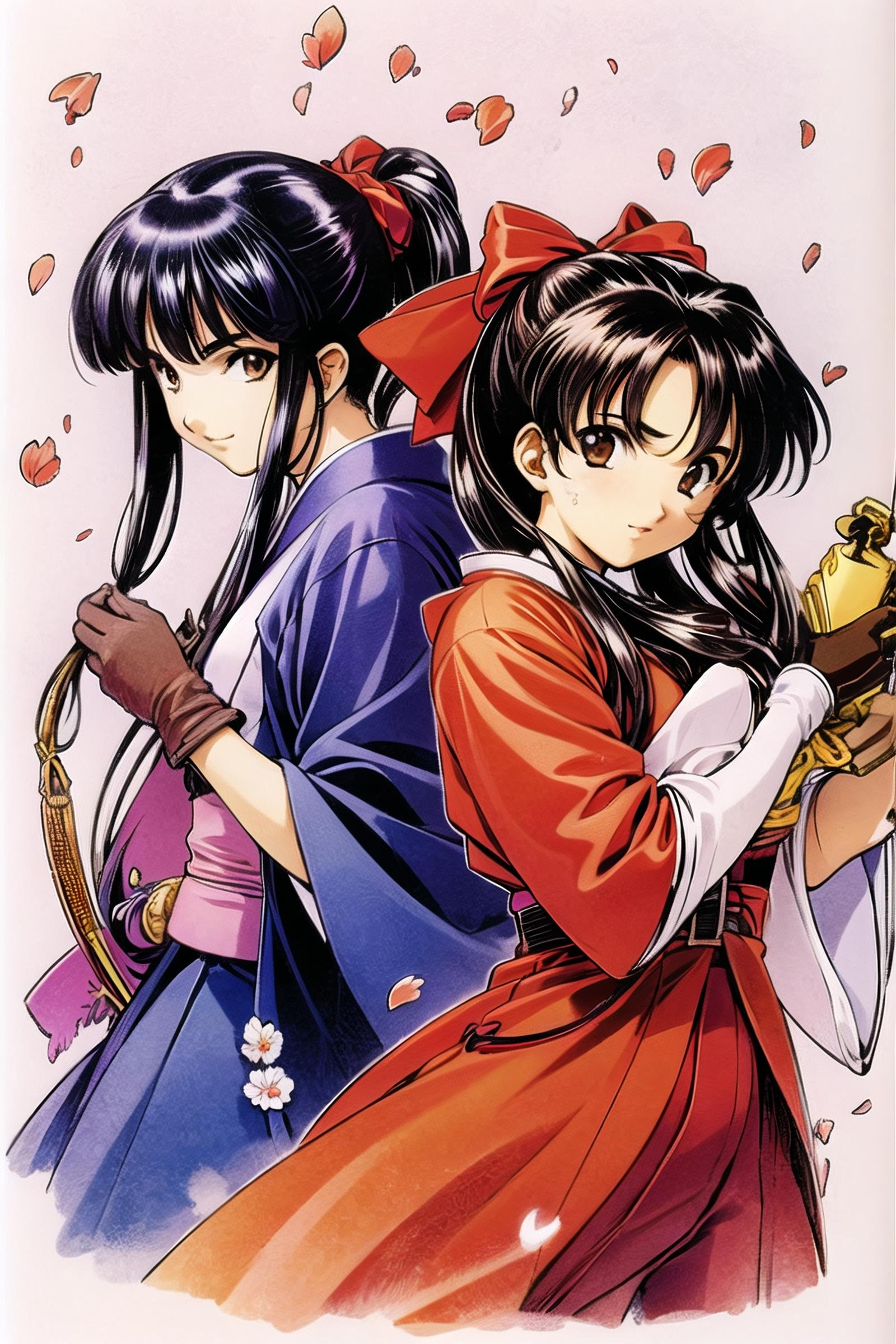 2girls,  long hair,  weapon by flyx3 on Tensor.Art