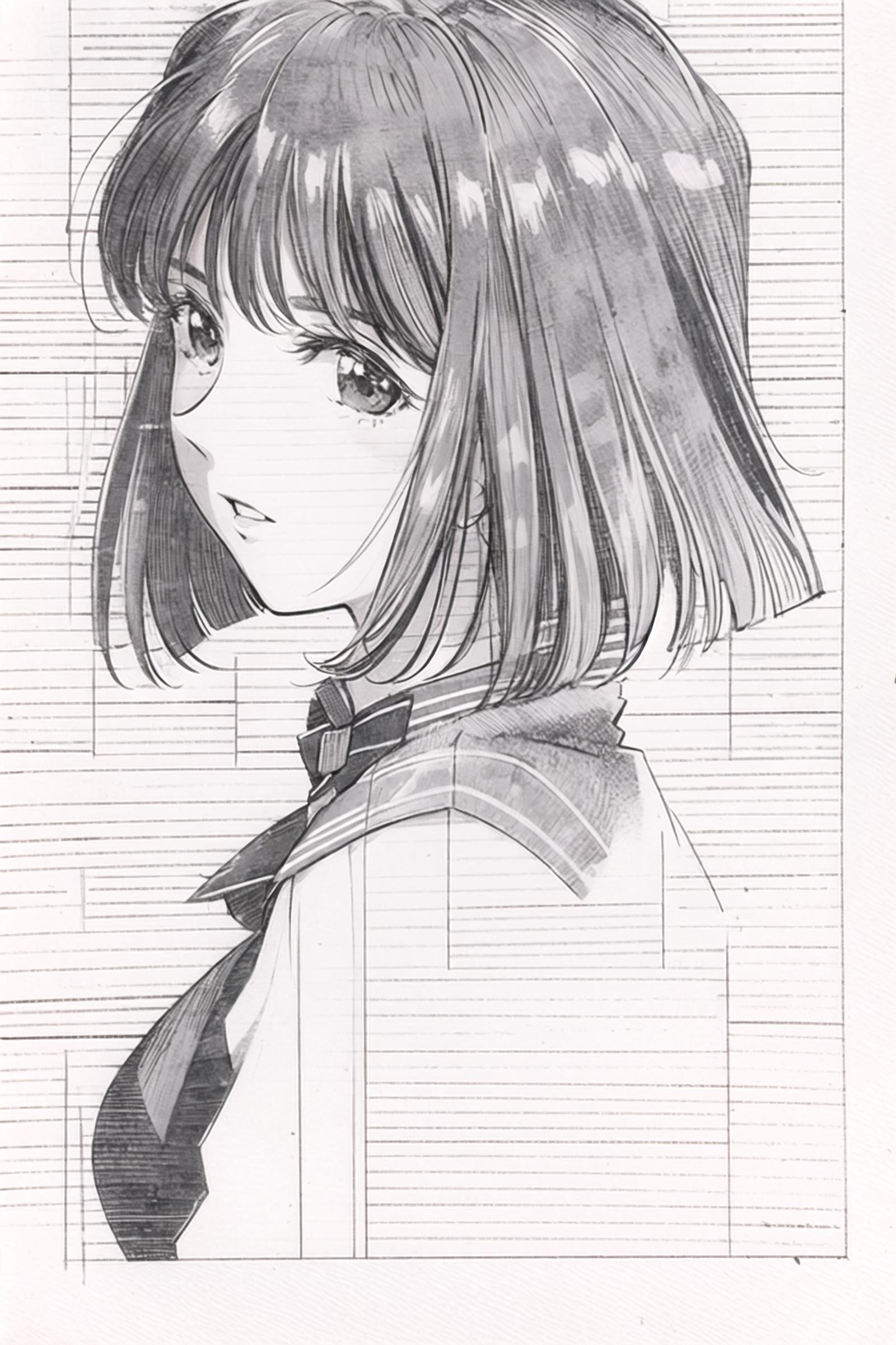 1girl,  solo,  monochrome by flyx3 on Tensor.Art