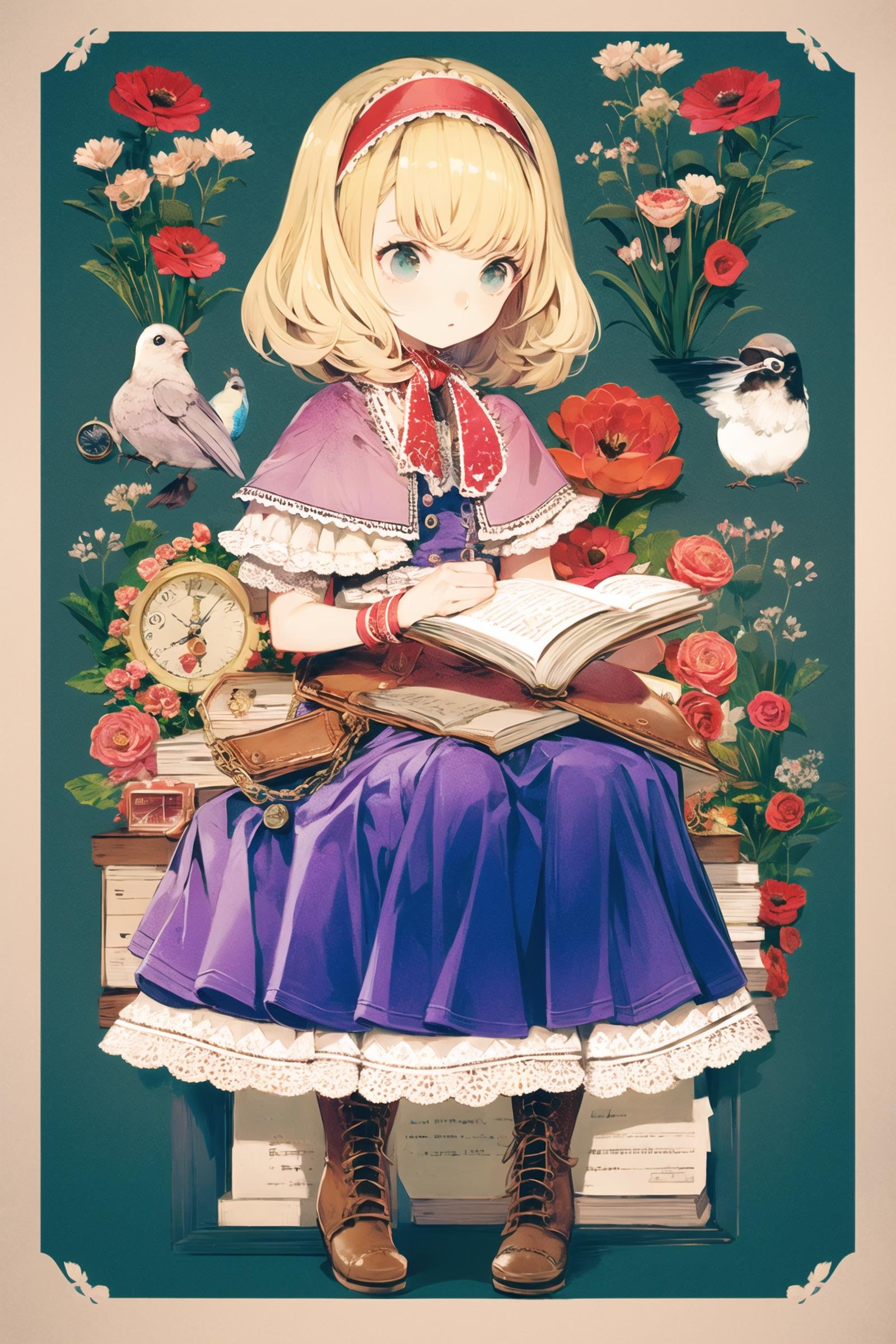 1girl,  book,  flower by flyx3 on Tensor.Art