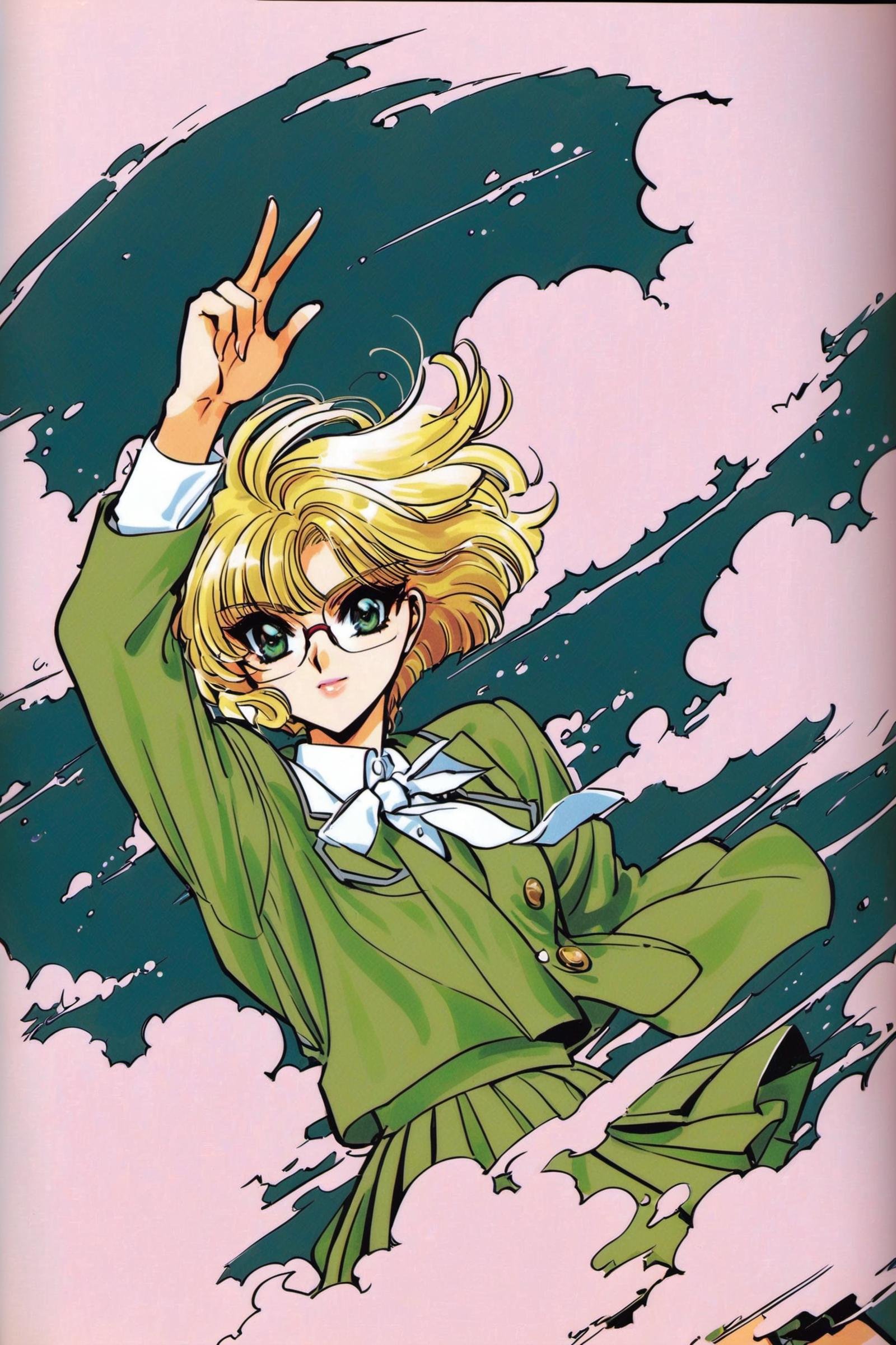 Hououji Fuu,  green theme,  school uniform by flyx3 on Tensor.Art