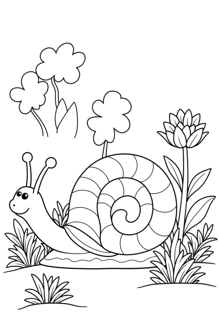 Create a monochrome coloring page (act1vate!) depicting a whimsical garden scene,  defined by exceptionally bold,  clean b...