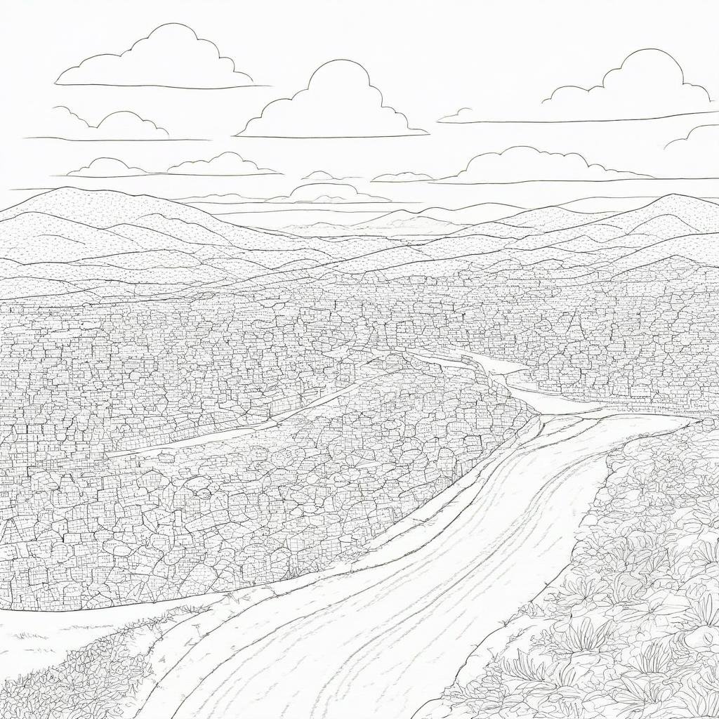 coloring page,  a landscape scenery of hills by CtrlAltArt on Tensor.Art
