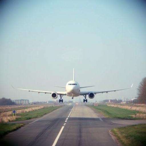 Shot with a Holga camera,  a plane taking off on a runway by CtrlAltArt on Tensor.Art