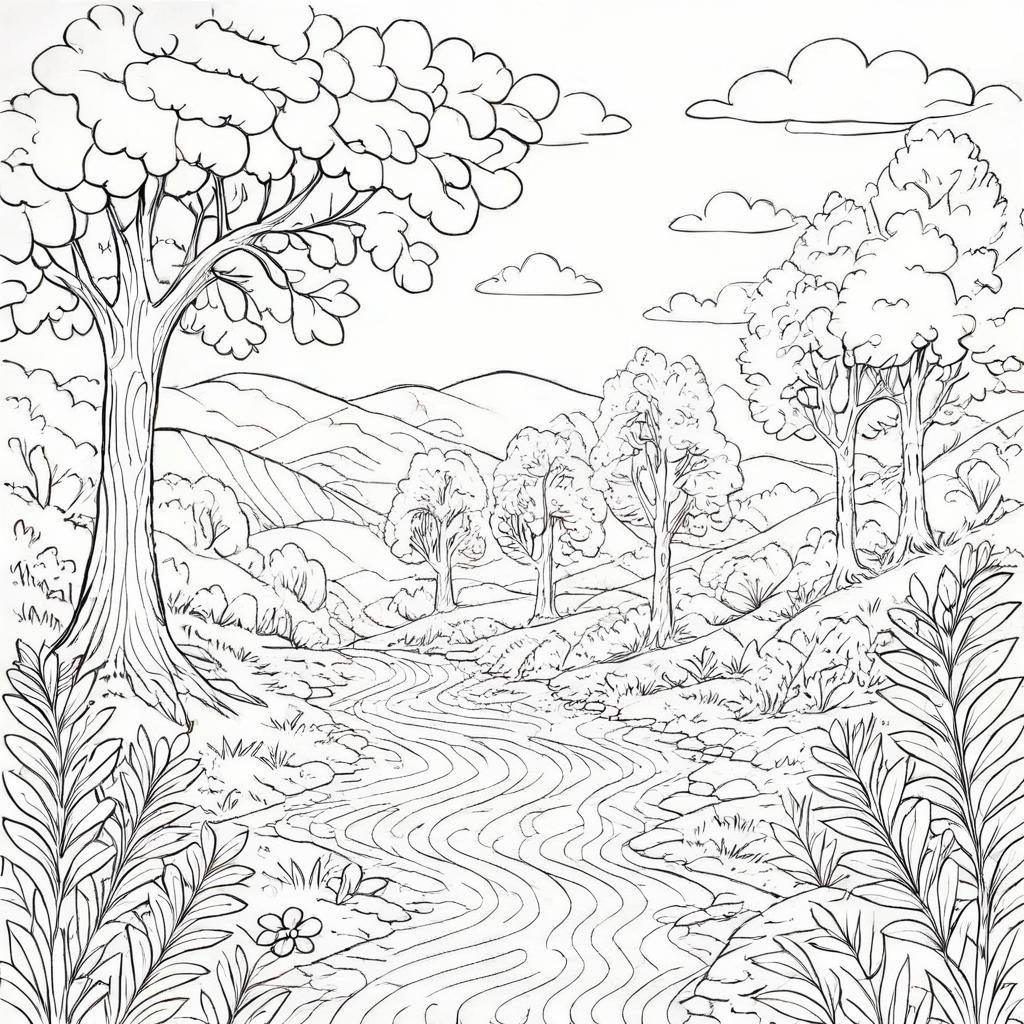 coloring page,  a landscape scenery of hills by CtrlAltArt on Tensor.Art