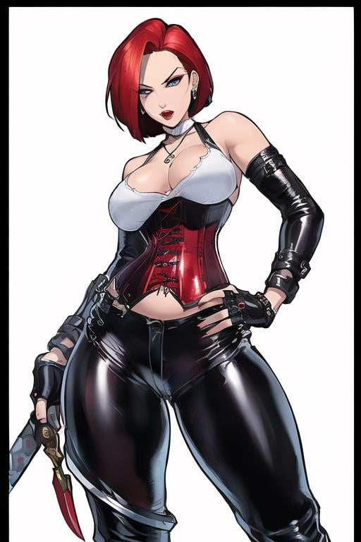 (((solo,  (black corset),  red hair by tangokiss on Tensor.Art