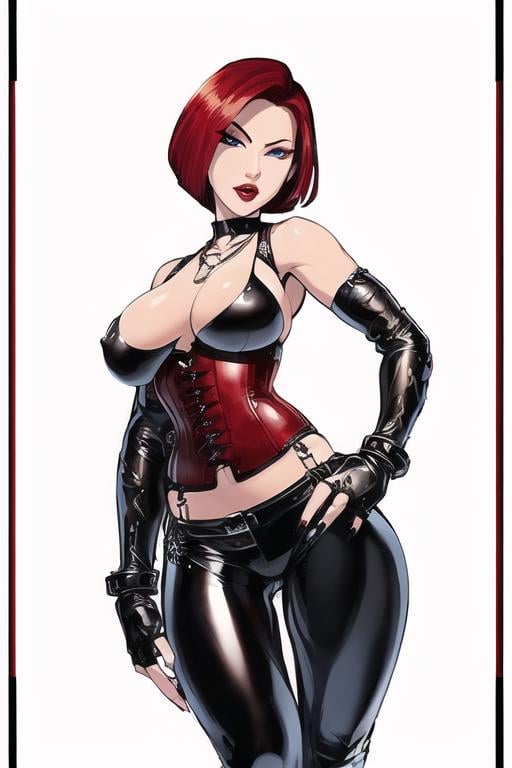 (((solo,  (black corset),  red hair by tangokiss on Tensor.Art
