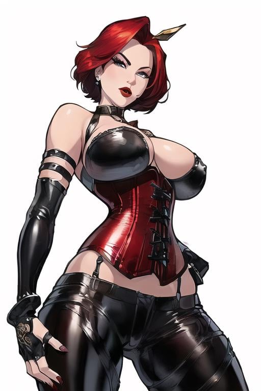 (((solo,  (black corset),  red hair by tangokiss on Tensor.Art