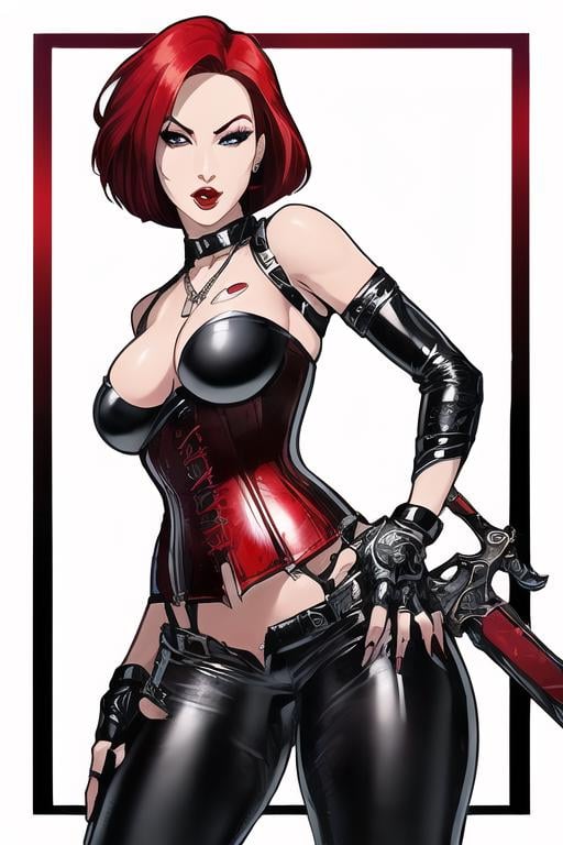 (((solo,  (black corset),  red hair by tangokiss on Tensor.Art