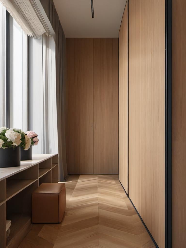 cloakroom,  wood flooring,  glass door by Gavin on Tensor.Art